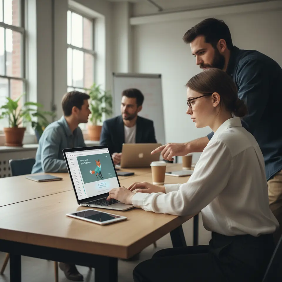 A modern web interface concept showcasing micro-interactions and lightweight 3D elements: subtle button hover animations, scroll-triggered progress indicators, and a low-poly 3D model parallaxing gently in the background, optimized for fast loading